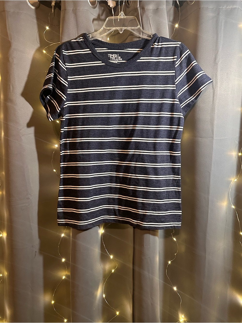 Time and Tru Navy and White Striped Crewneck Tee